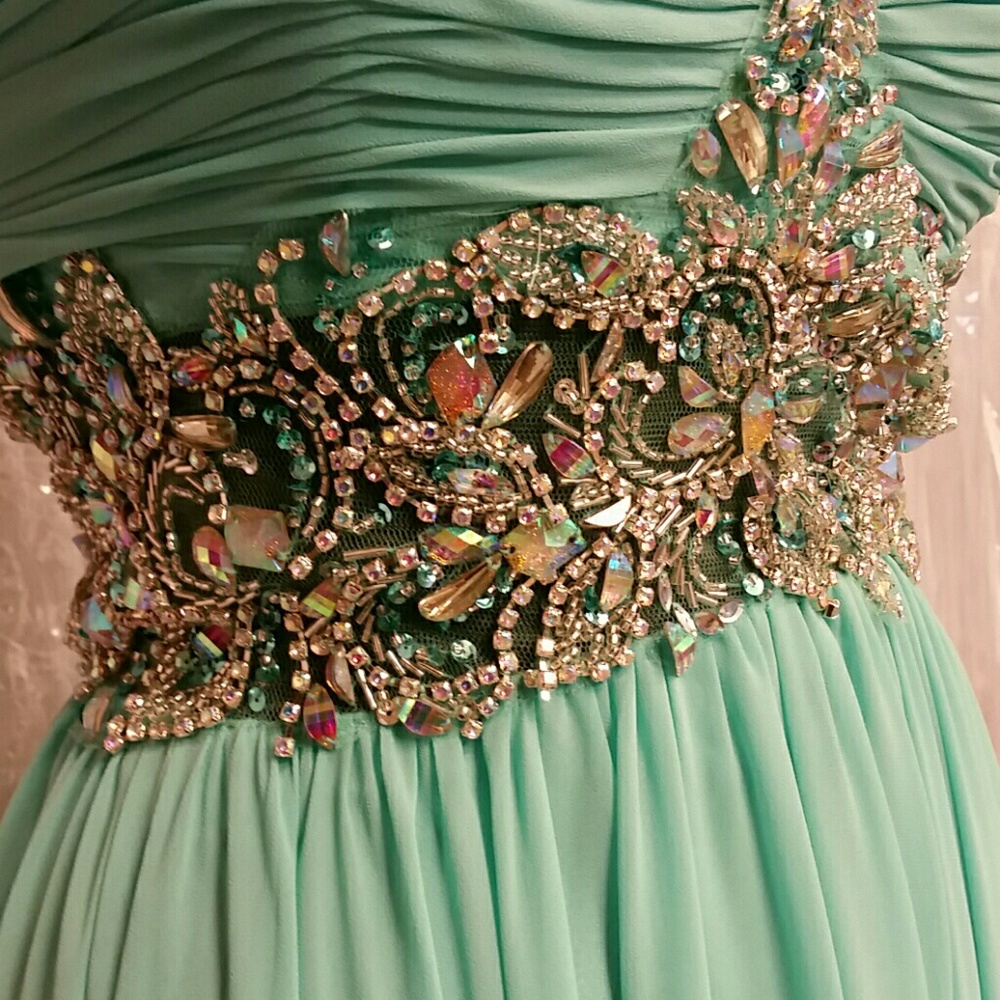 Mint Green Bejeweled Dress - Picture 3 of 5